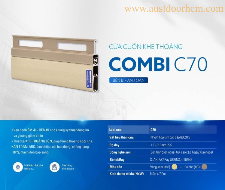 Cửa Cuốn Austdoor C70 – Dày 1.1mm – 2.3mm