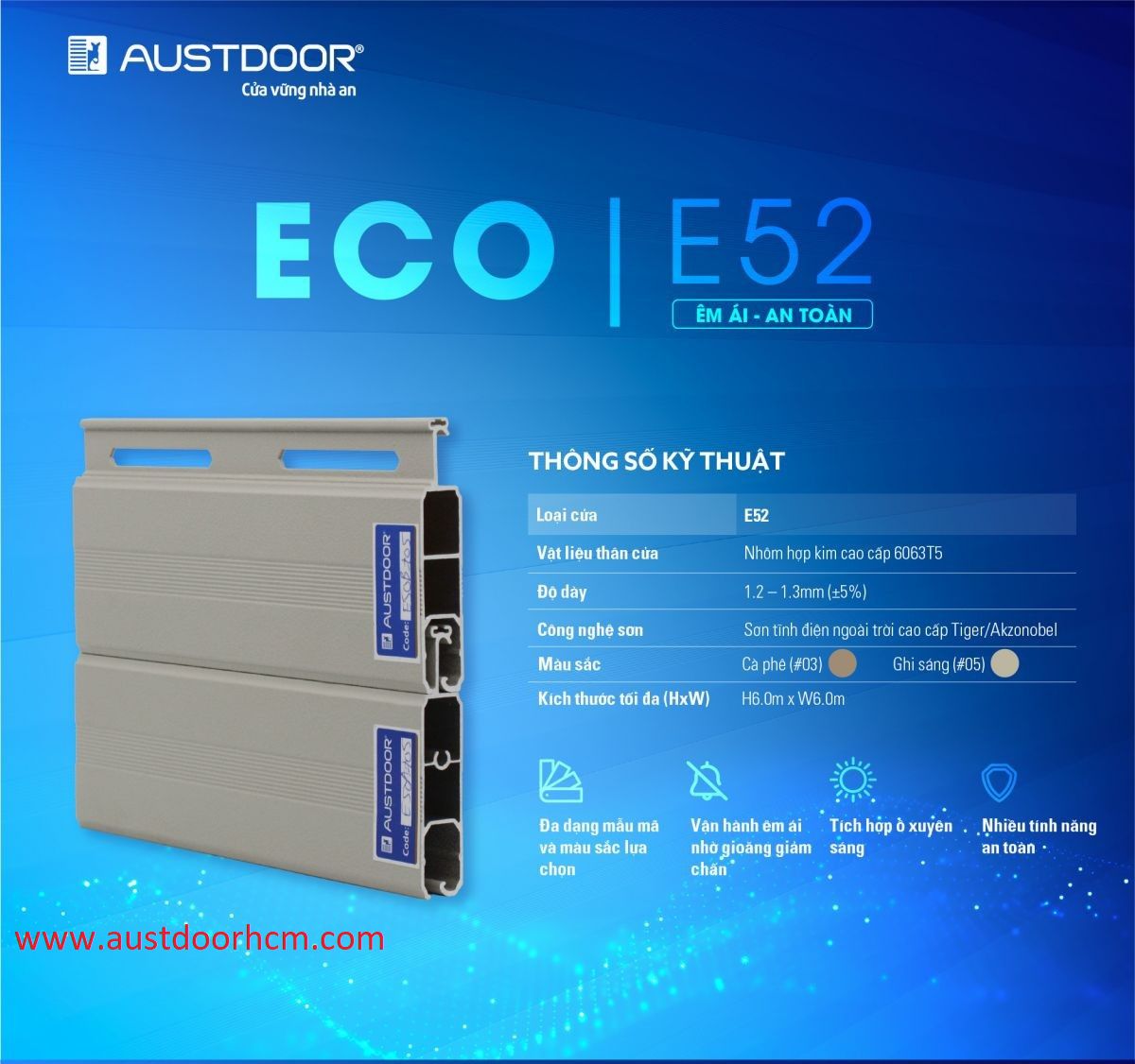 Cửa cuốn Austdoor E52 - Dày 1.2-1.3mm